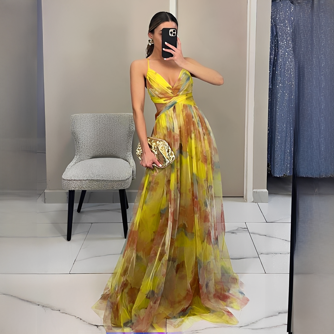 Gardania - Langes Kleid mit Blumenmuster für Damen