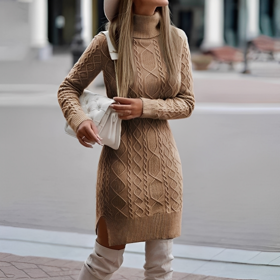 Myriam - Winterkleid mit langen Ärmeln und Rollkragen für Damen