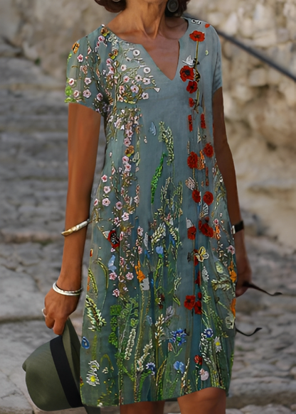 Kristina - Elegantes geblümtes Kleid mit kurzen Ärmeln für Damen