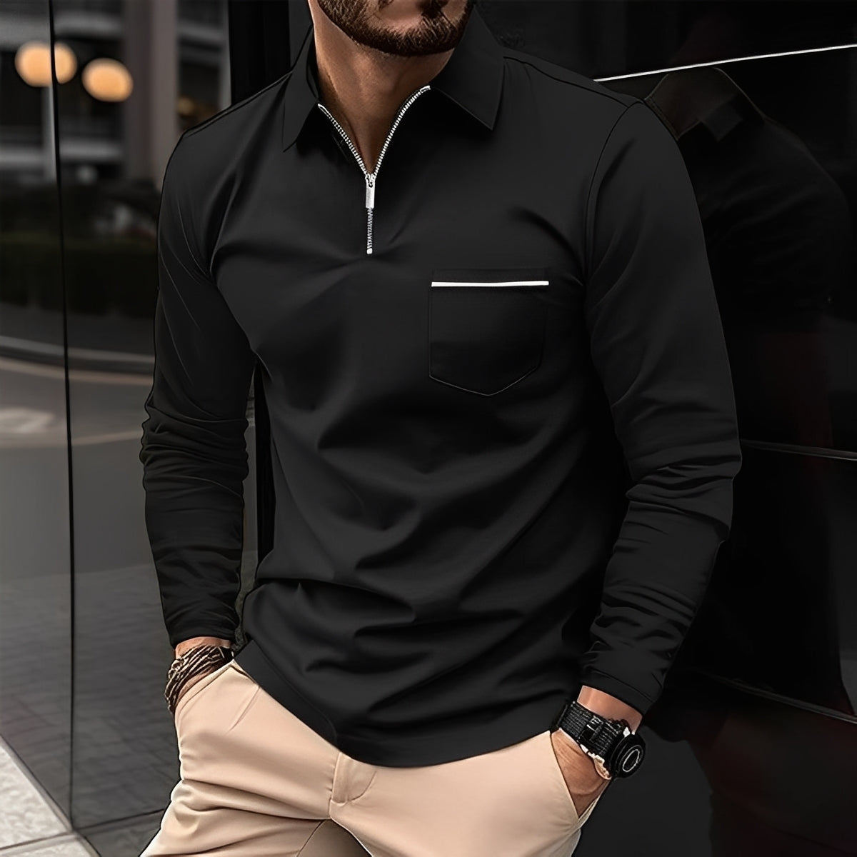 Florent - Langarm-Polo mit Reißverschluss für Herren