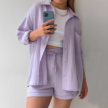 Julia - Entspanntes Set mit Reverskragen und hoher Taille für Damen