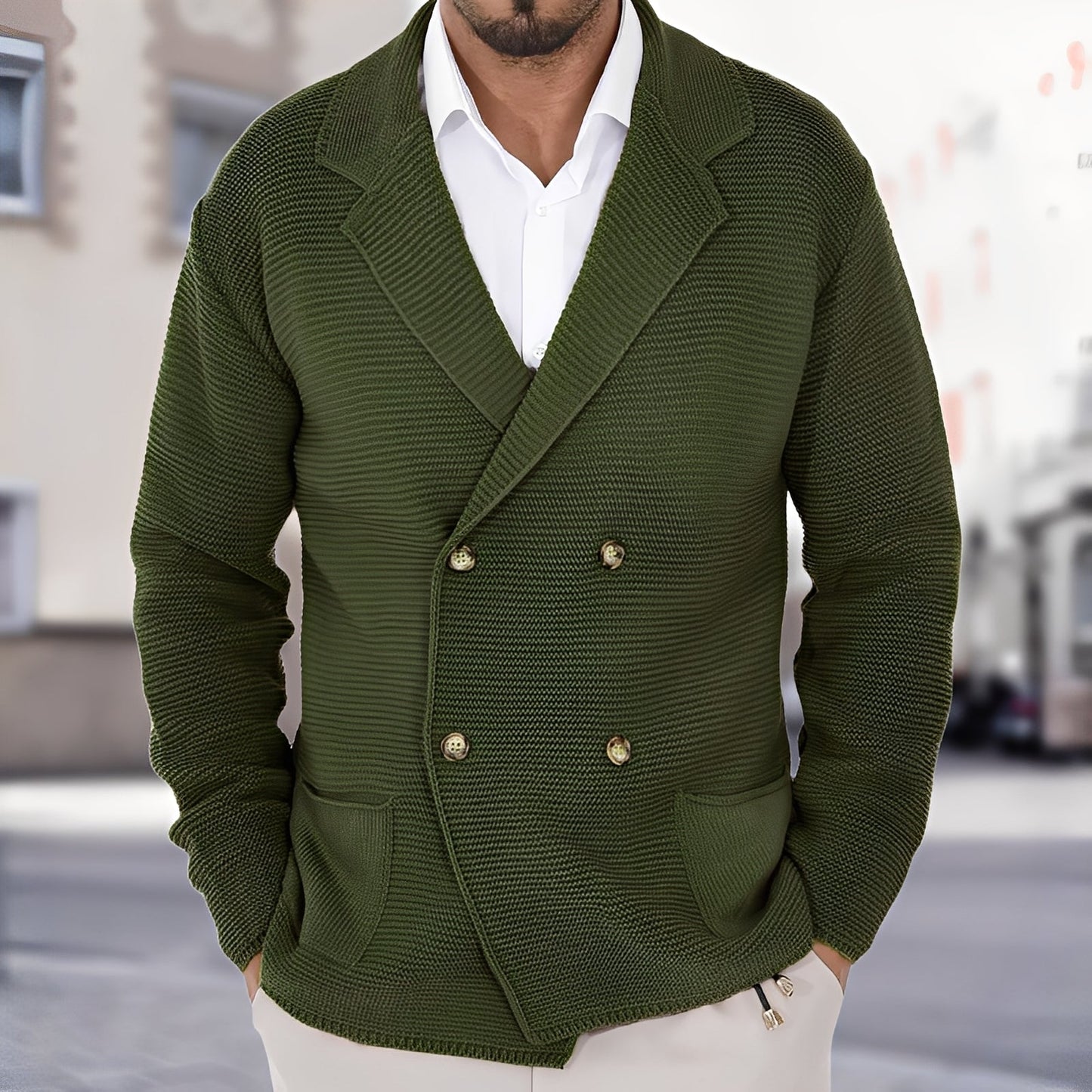 Alfred - Komfortable Herren-Zweireiher-Strickjacke