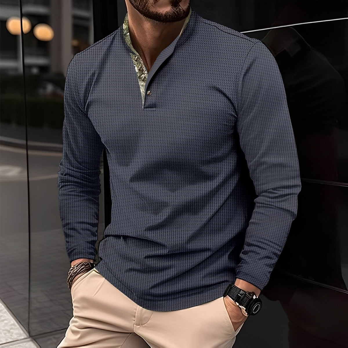 Crofton - Modisches Herren-Poloshirt mit langen Ärmeln und Musterakzent