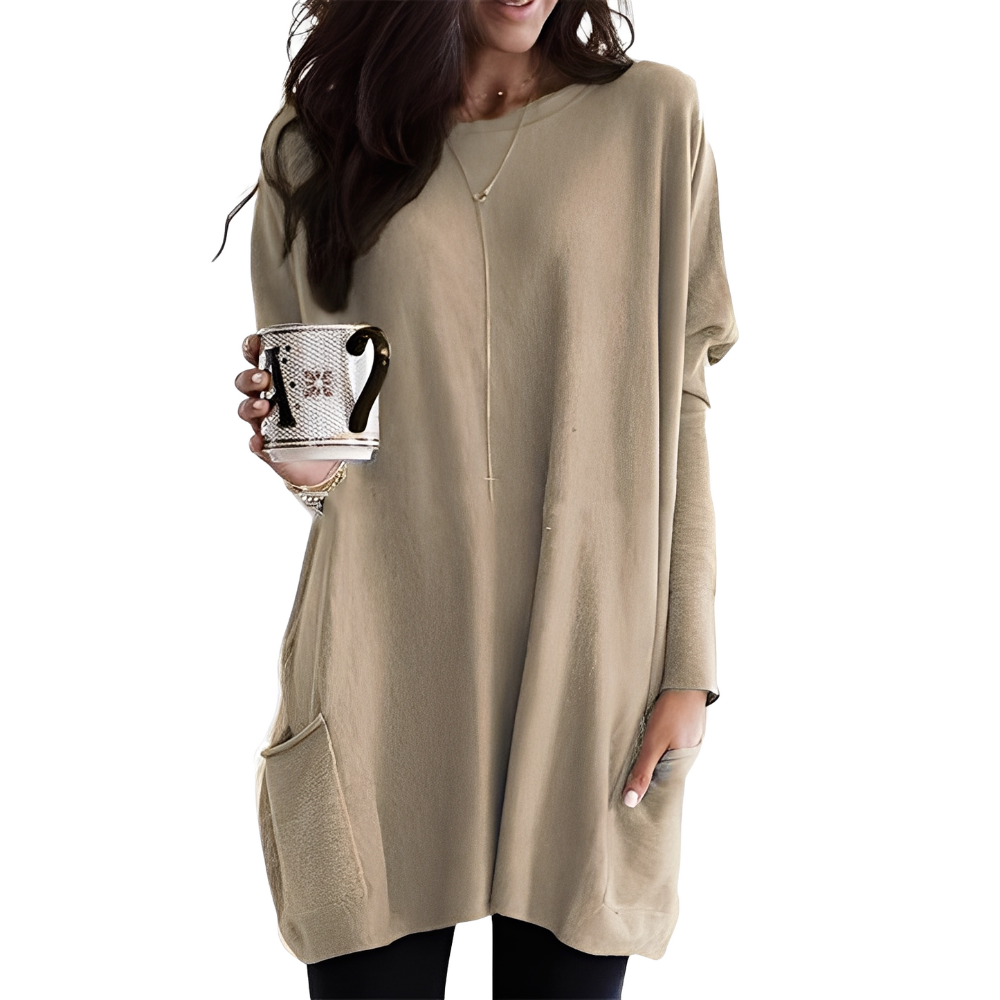 Ryann - Langer und bequemer Damenpullover mit Taschen