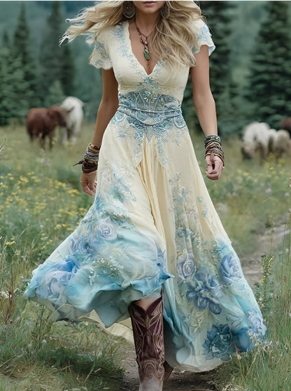 Erica - Elegantes, langes Kleid mit Blumenmuster für Damen