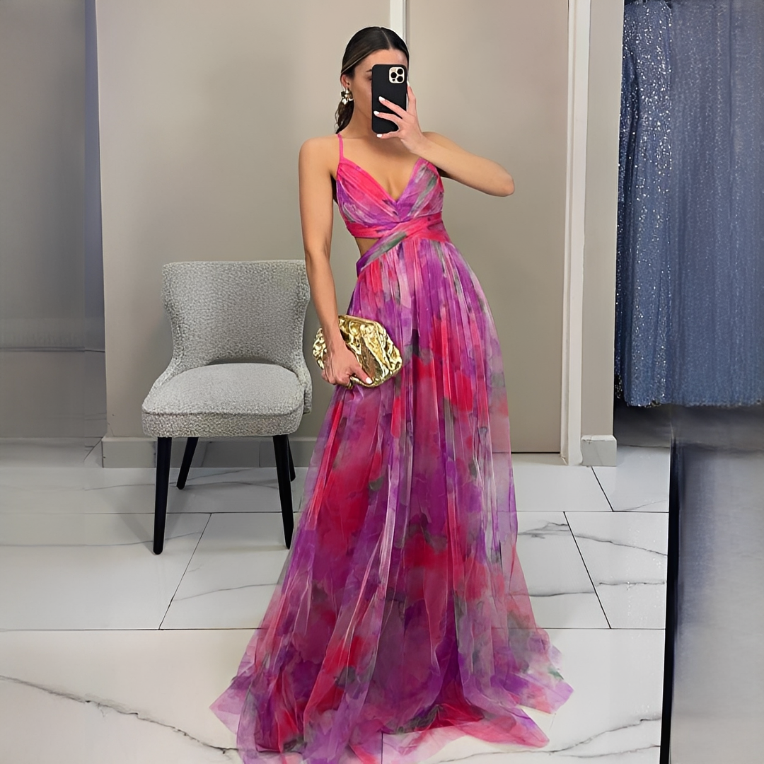 Gardania - Langes Kleid mit Blumenmuster für Damen