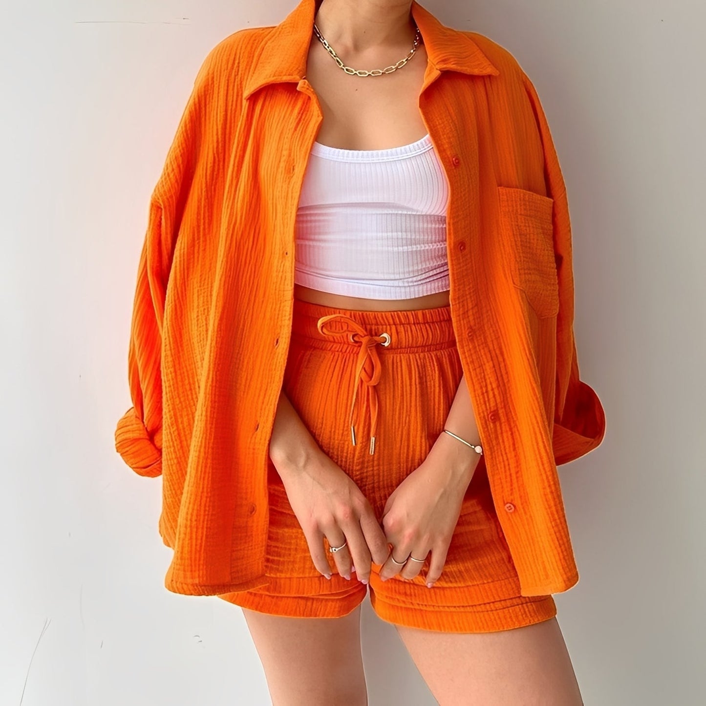 Julia - Entspanntes Set mit Reverskragen und hoher Taille für Damen