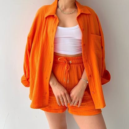 Julia - Entspanntes Set mit Reverskragen und hoher Taille für Damen