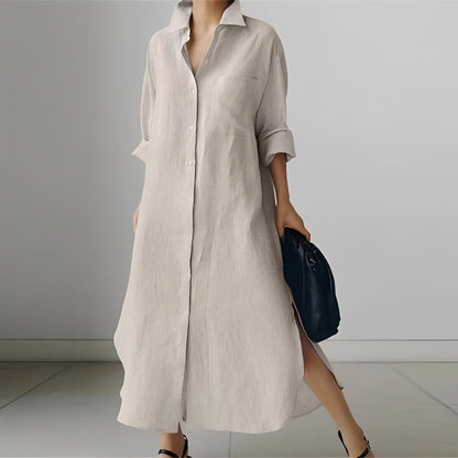 Nancy - Weites Hemdblusenkleid mit Schlitz für Damen