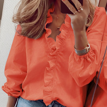 Martha - Elegante Bluse mit Rüschen und V-Ausschnitt für Damen