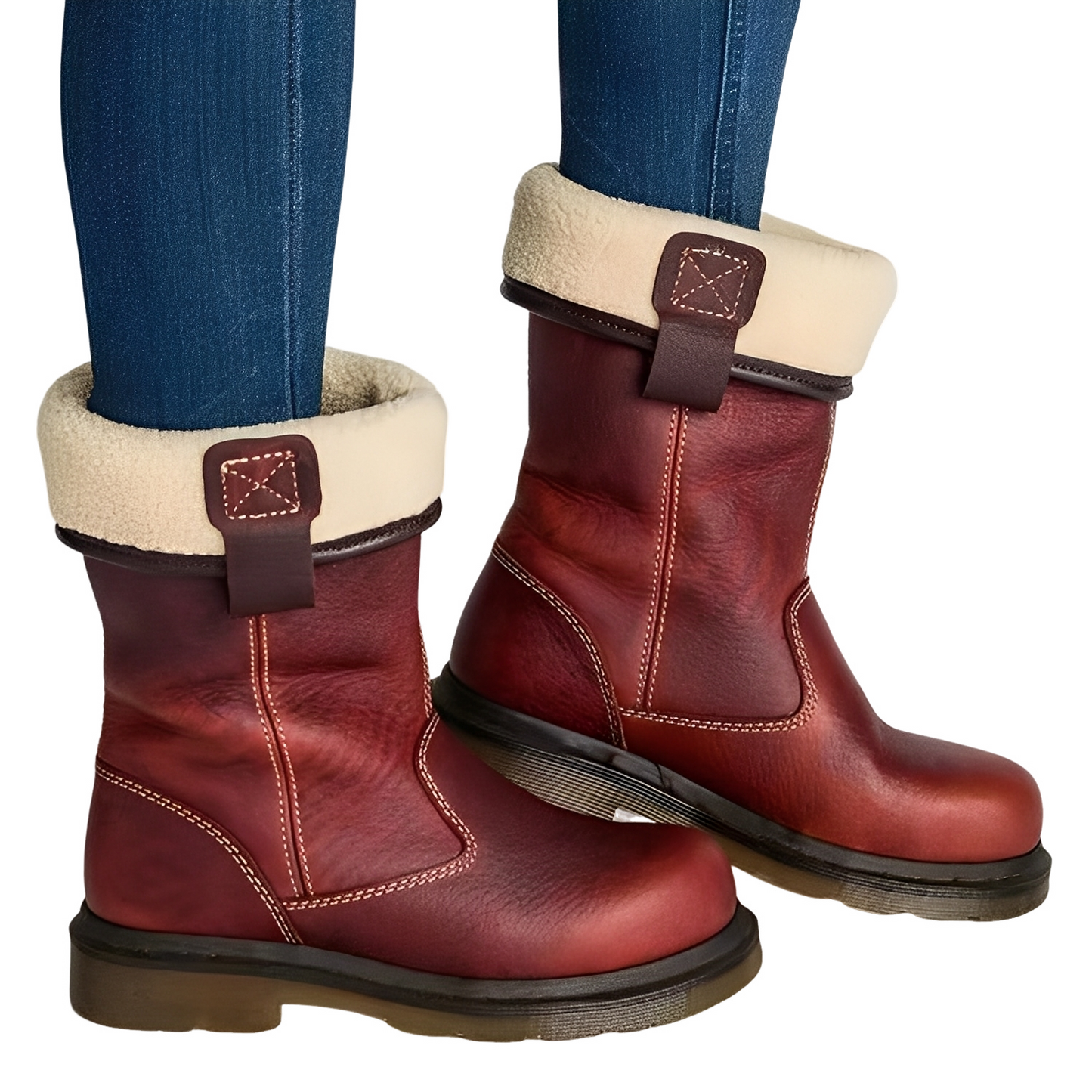 Alexia - Damen-Lederstiefel im Retro-Design mit Fellfutter
