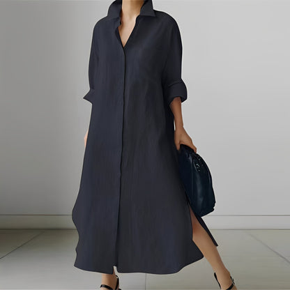 Nancy - Weites Hemdblusenkleid mit Schlitz für Damen