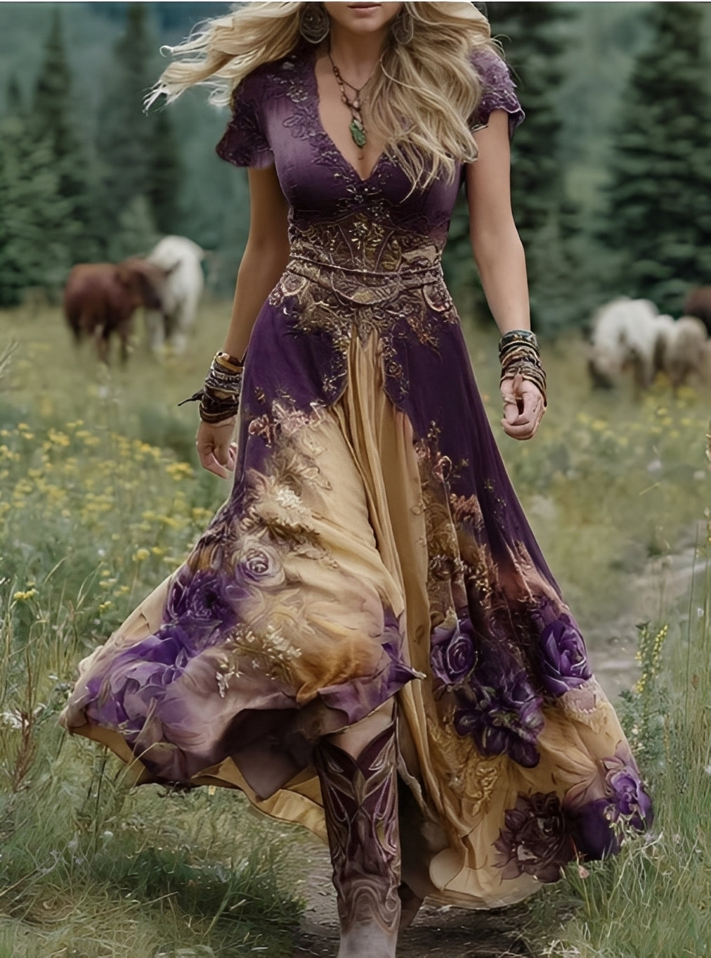 Erica - Elegantes, langes Kleid mit Blumenmuster für Damen