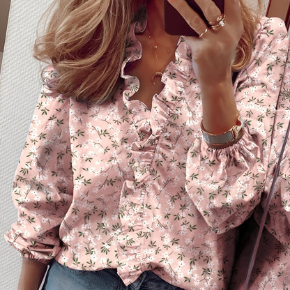 Martha - Elegante Bluse mit Rüschen und V-Ausschnitt für Damen