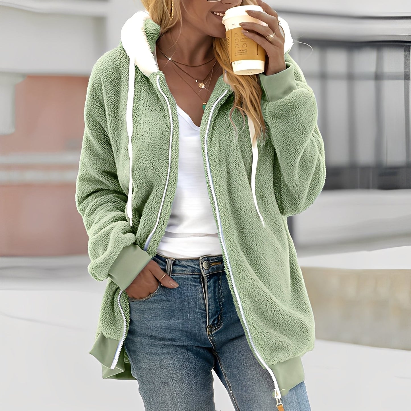 Rheanna - Damen Fleecejacke mit Kapuze für Wohlbehagen