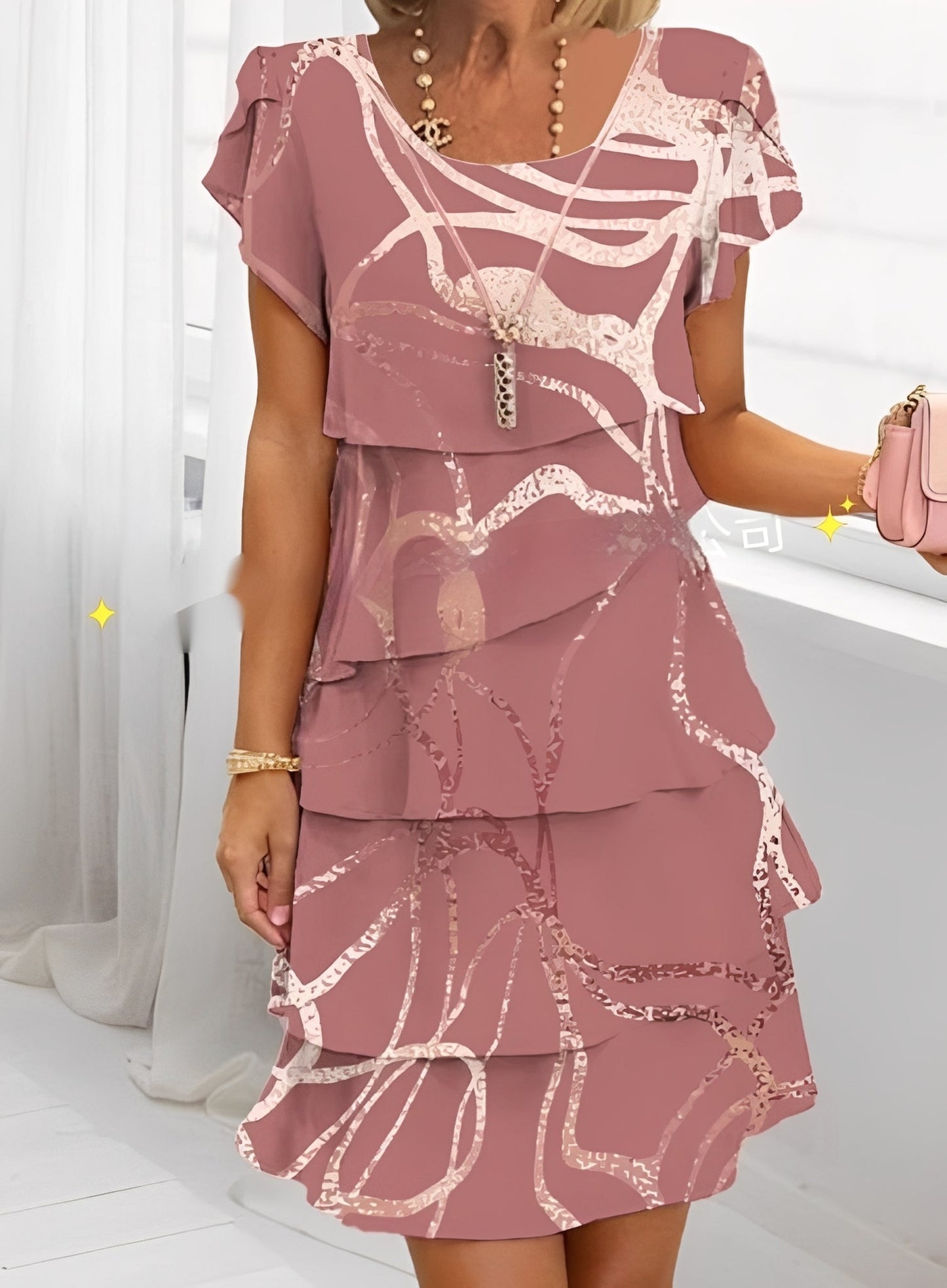 Caroline - Elegantes Kurzarmkleid mit Rüschen für Damen