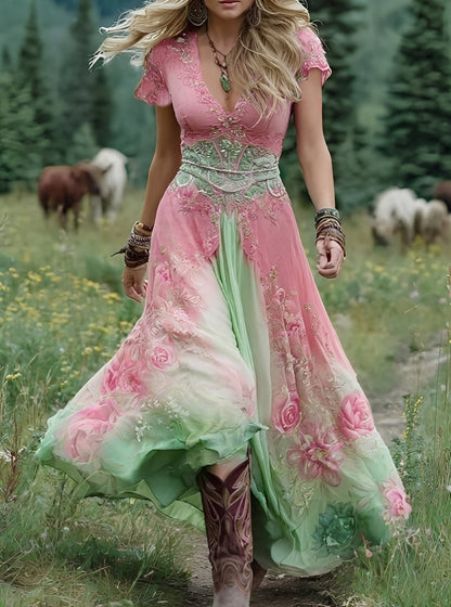 Erica - Elegantes, langes Kleid mit Blumenmuster für Damen