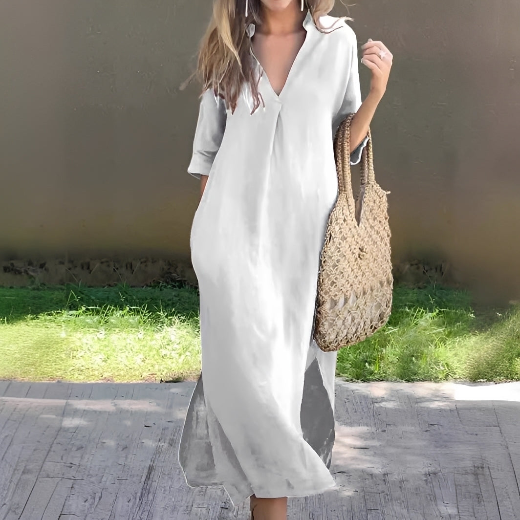 Lucie - Lässiges und weites Kleid mit V-Ausschnitt für Damen