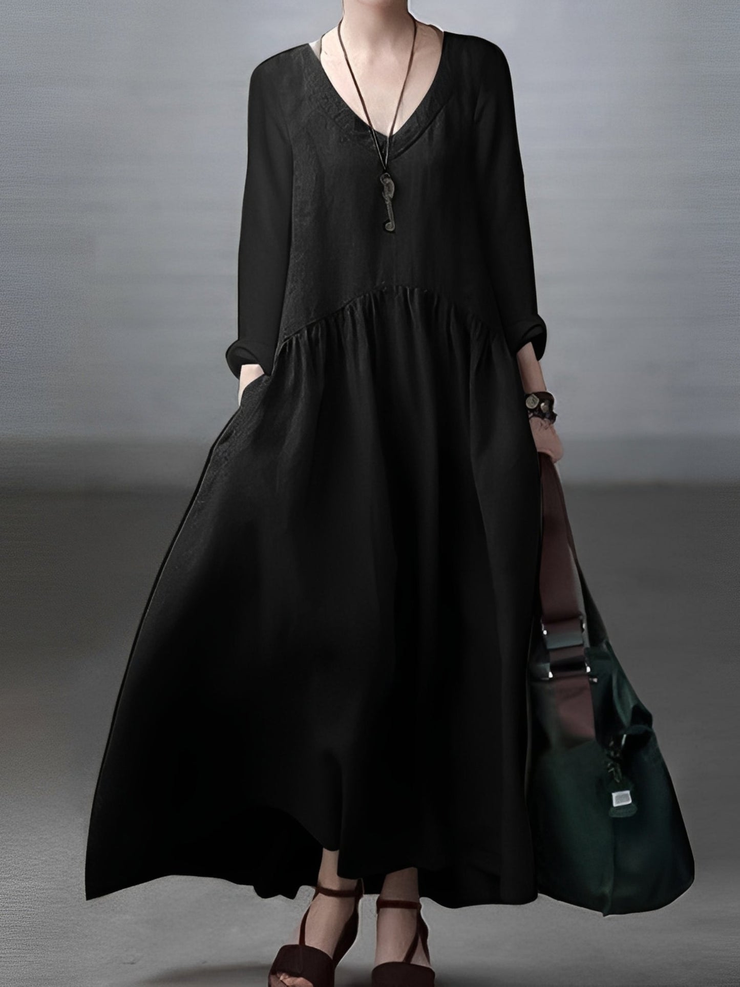 Lindy - Weites und lässiges Kleid mit V-Ausschnitt für Damen