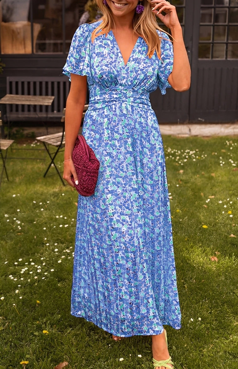 Rachel - Elegantes langes V-Ausschnitt-Kleid für Damen