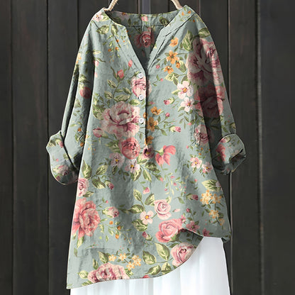 Annie - Elegante geblümte Bluse mit halber Knopfleiste für Damen
