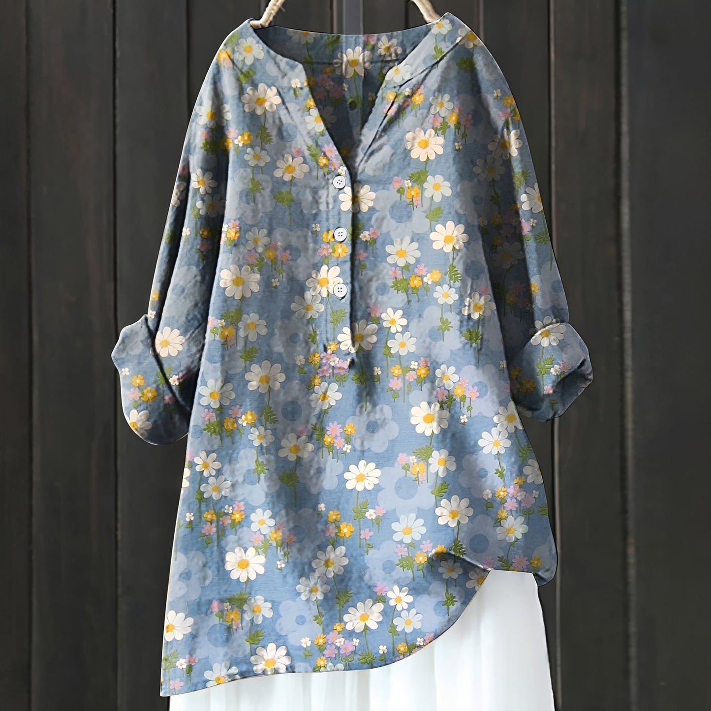 Annie - Elegante geblümte Bluse mit halber Knopfleiste für Damen