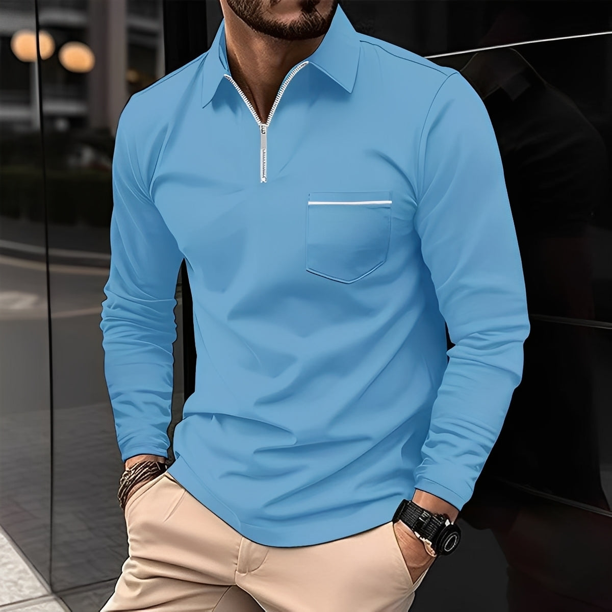 Florent - Langarm-Polo mit Reißverschluss für Herren