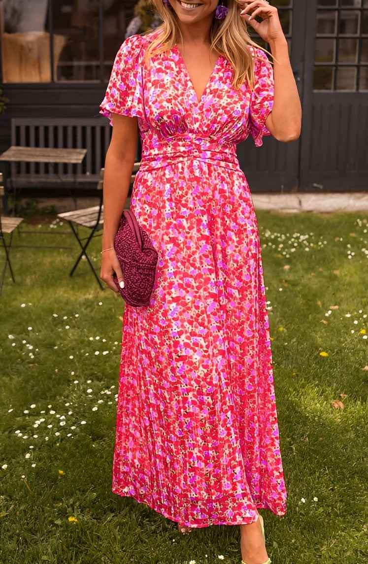 Rachel - Elegantes langes V-Ausschnitt-Kleid für Damen