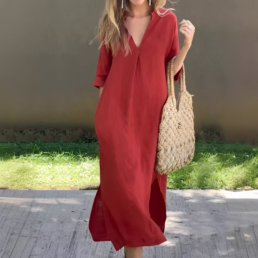 Lucie - Lässiges und weites Kleid mit V-Ausschnitt für Damen