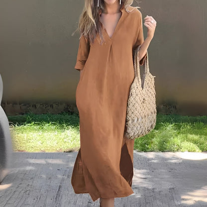 Lucie - Lässiges und weites Kleid mit V-Ausschnitt für Damen