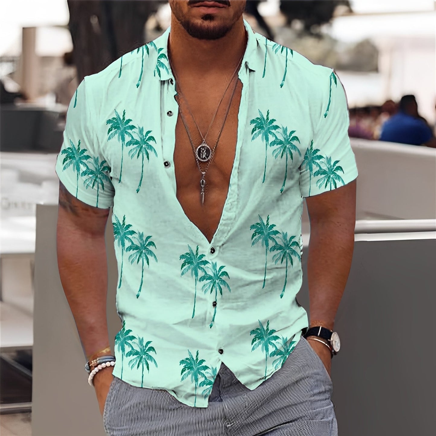 Hector - Elegantes Herrenhemd mit Palmenmuster