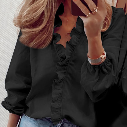 Martha - Elegante Bluse mit Rüschen und V-Ausschnitt für Damen