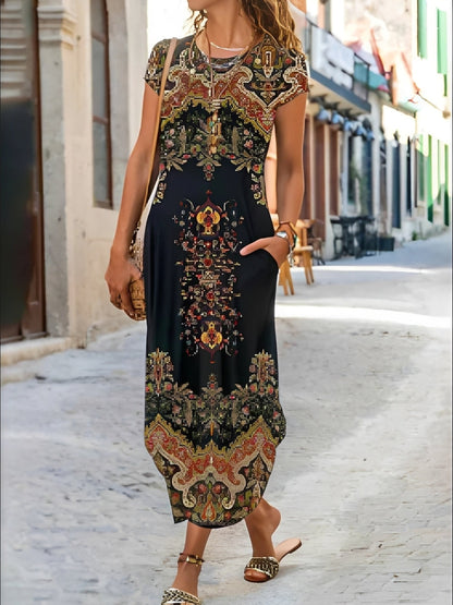 Mabel - Maxikleid mit kurzen Ärmeln und Print für Damen