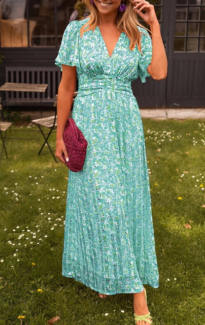 Rachel - Elegantes langes V-Ausschnitt-Kleid für Damen
