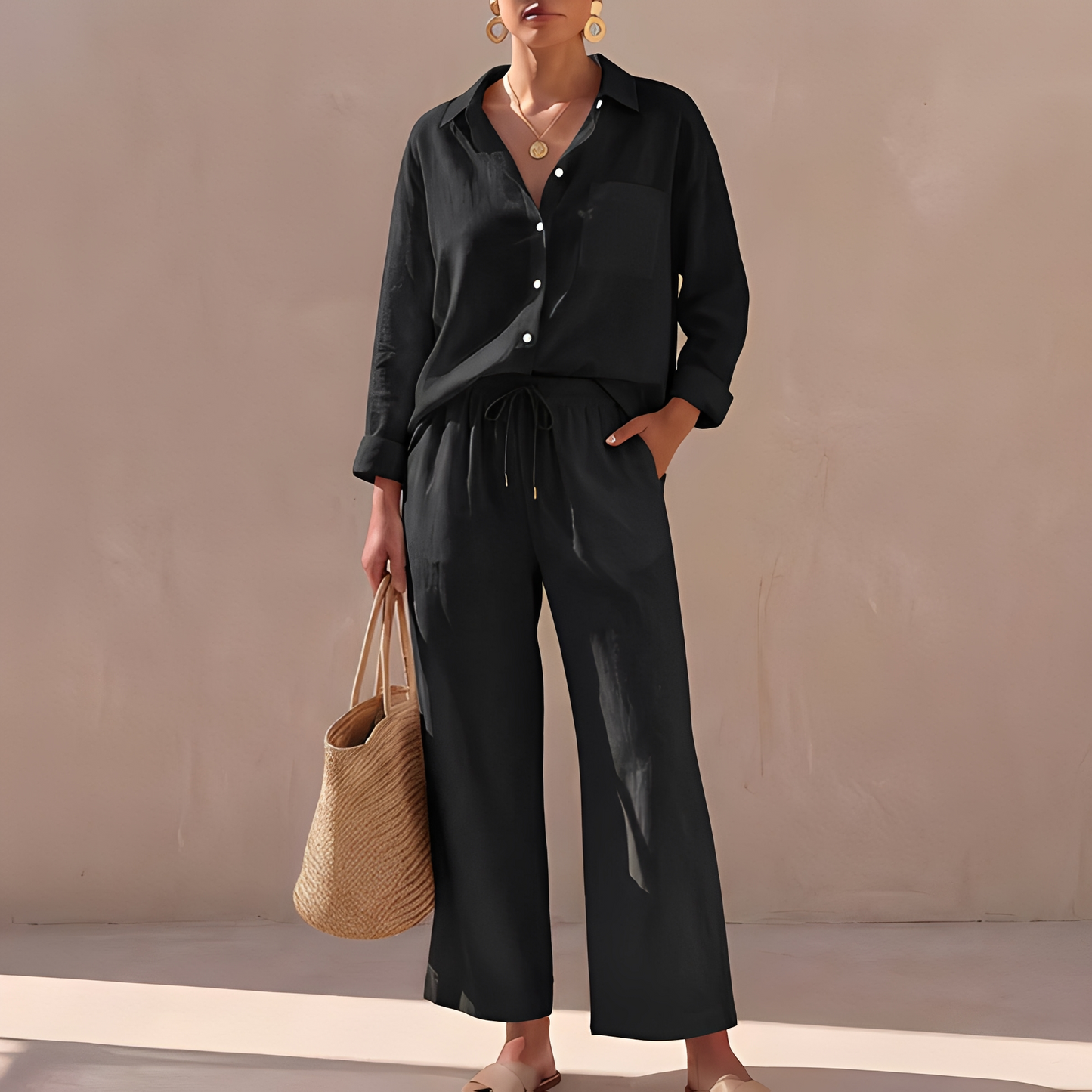 Genzel - Damen-Set mit Knopfhemd und Hose