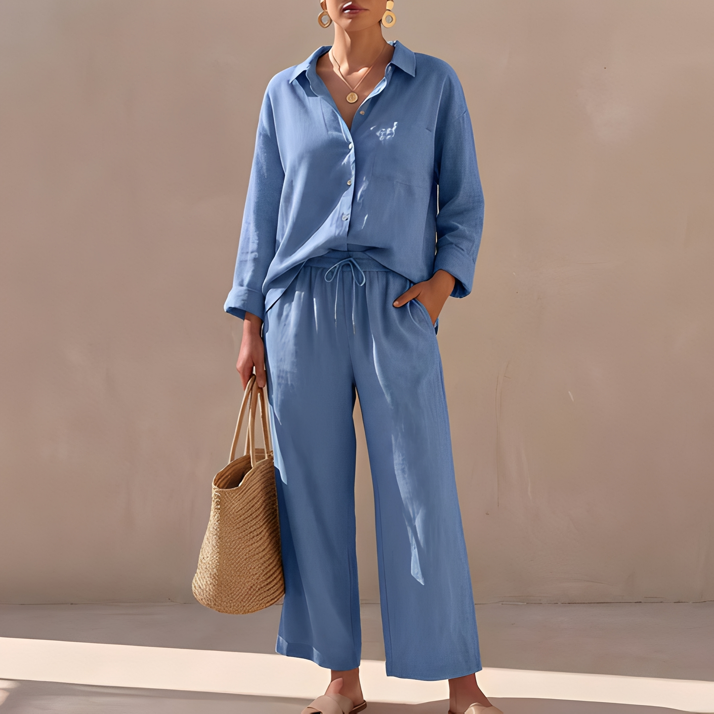 Genzel - Damen-Set mit Knopfhemd und Hose