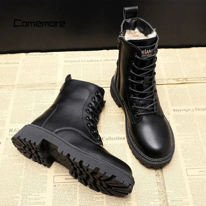 Delphine – Schwarze Leder-Winterstiefel