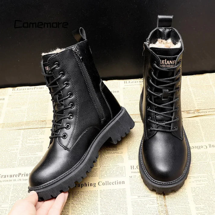 Delphine – Schwarze Leder-Winterstiefel