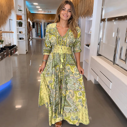 Jasmin - Elegantes V-Ausschnitt-Kleid mit Druck für Damen