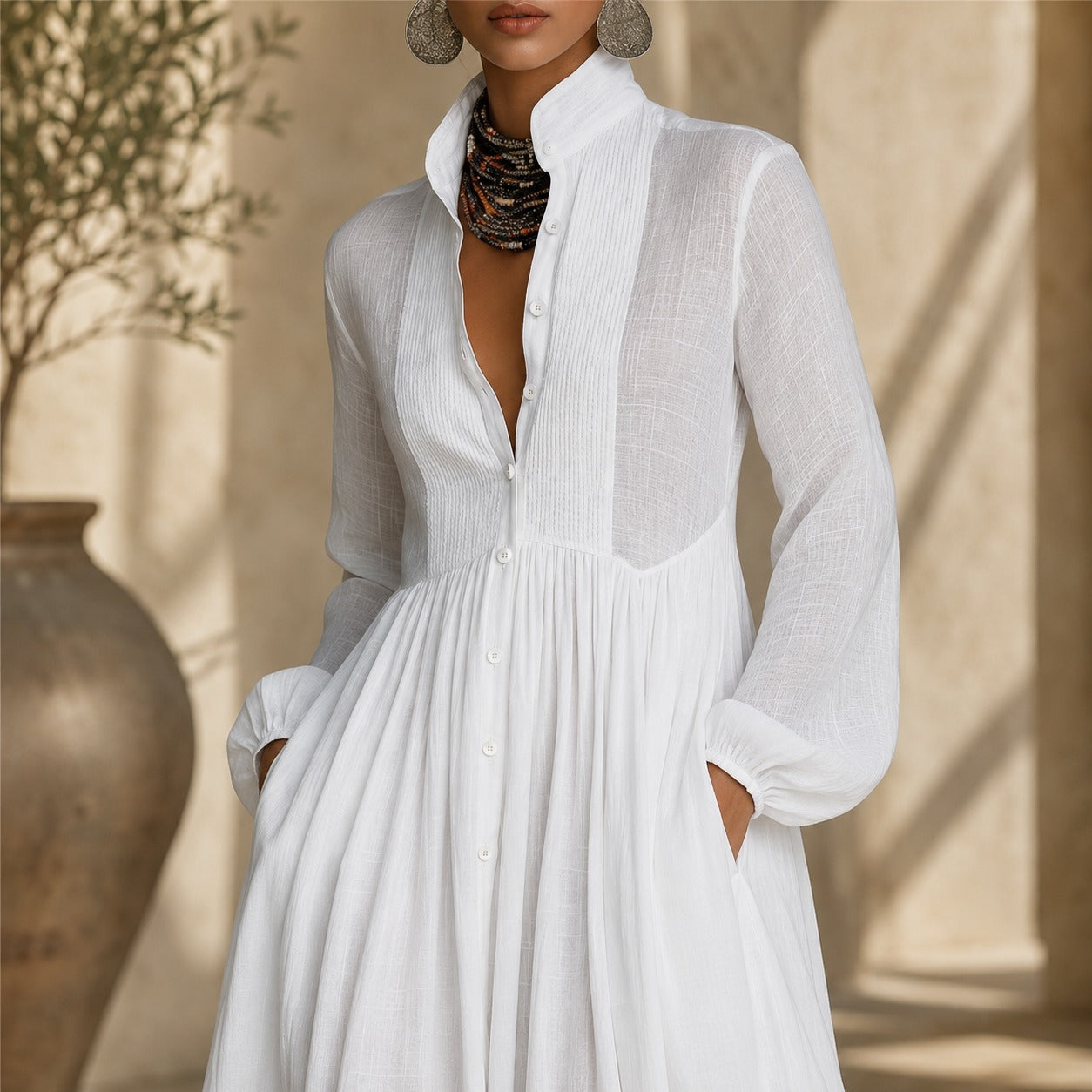 Kyran - Stilvolles langes Kleid mit langen Ärmeln