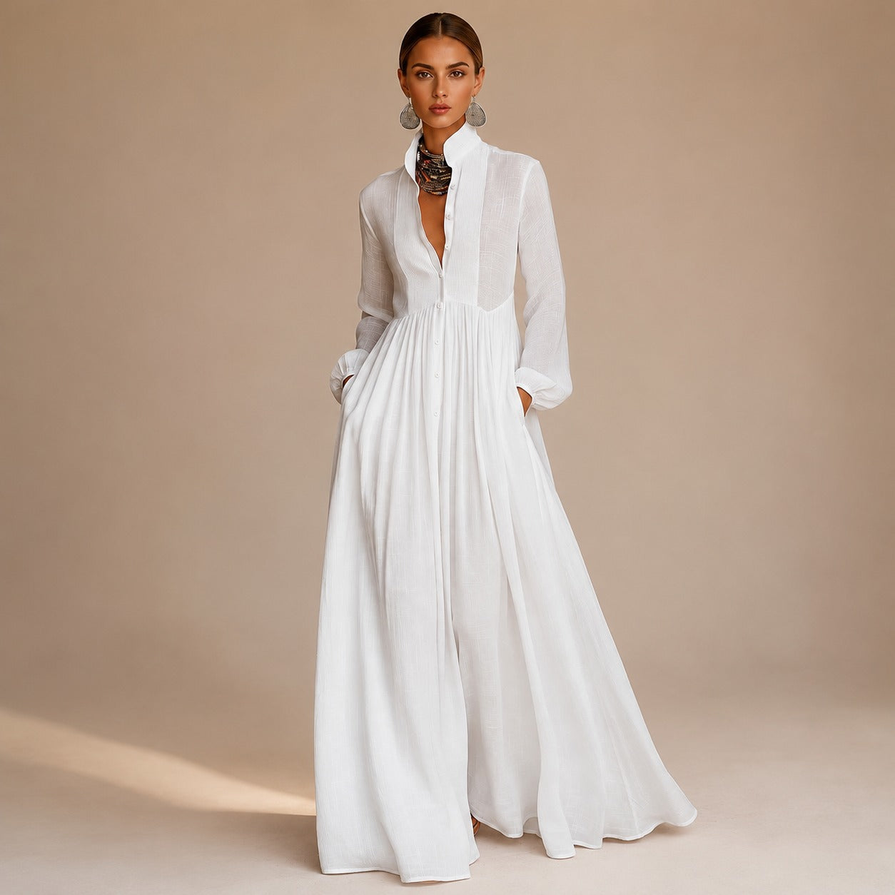 Kyran - Stilvolles langes Kleid mit langen Ärmeln