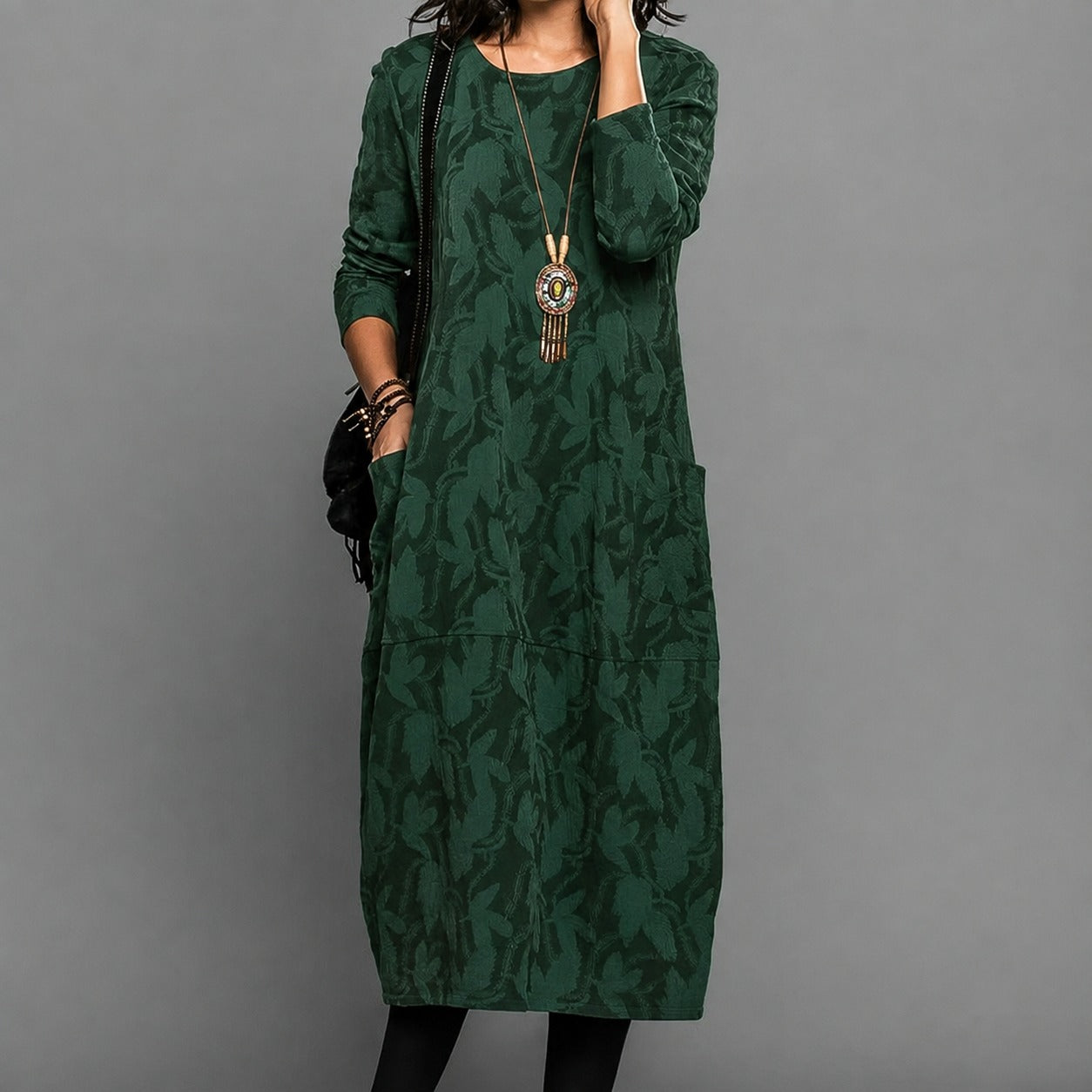 Alisha - Blumiges Midi-Kleid mit langen Ärmeln