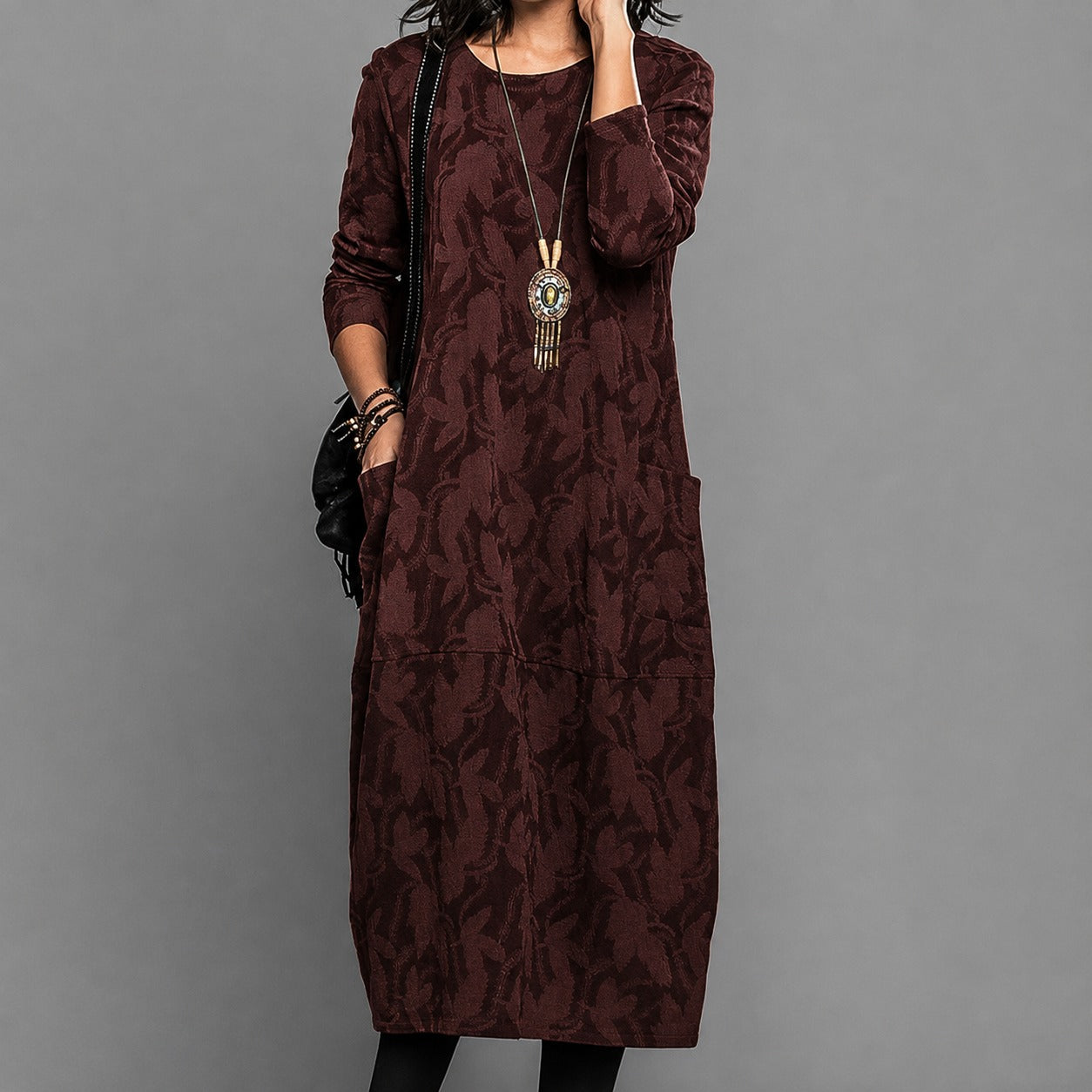Alisha - Blumiges Midi-Kleid mit langen Ärmeln