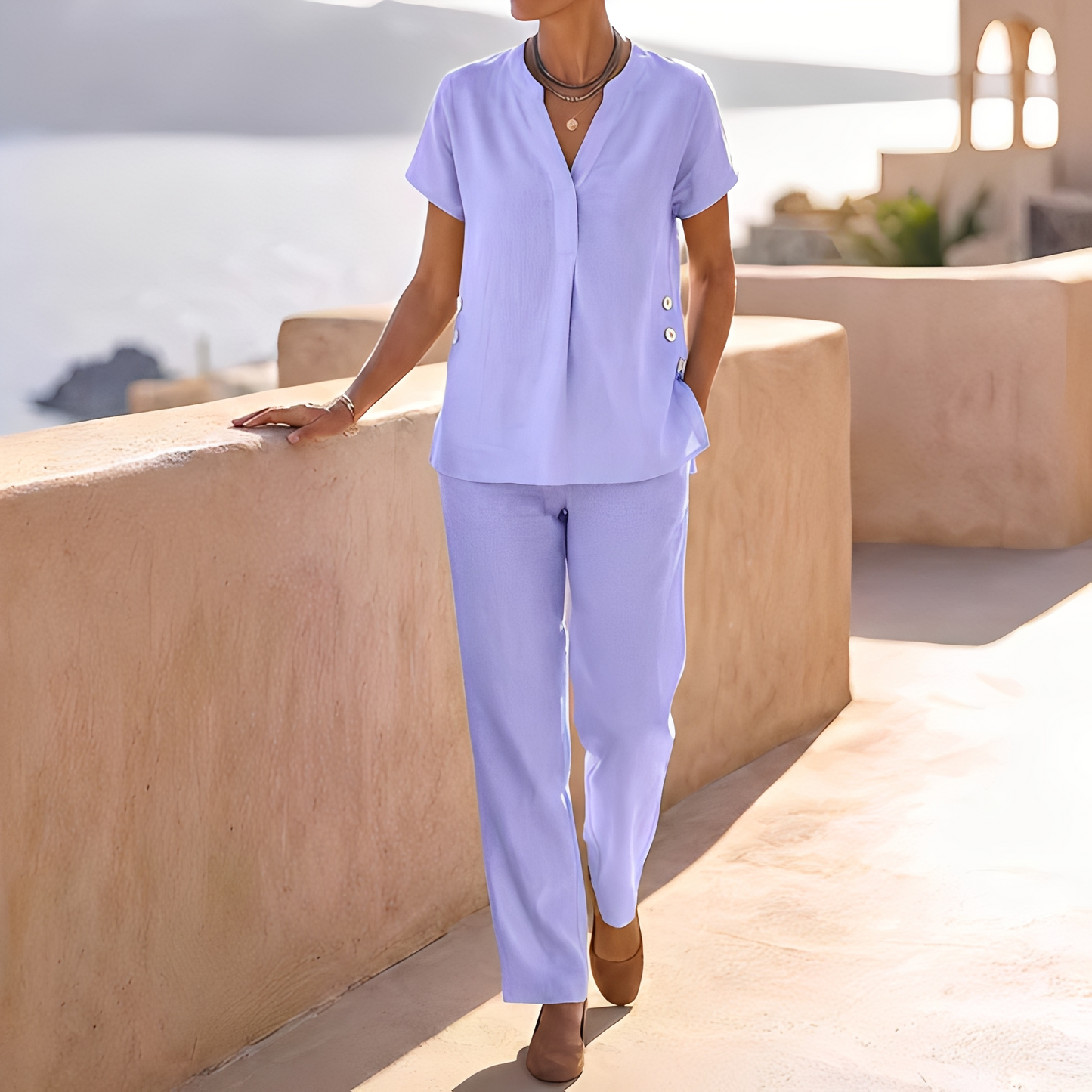 Khena - Lässiges Sommer-Set mit V-Ausschnitt für Damen