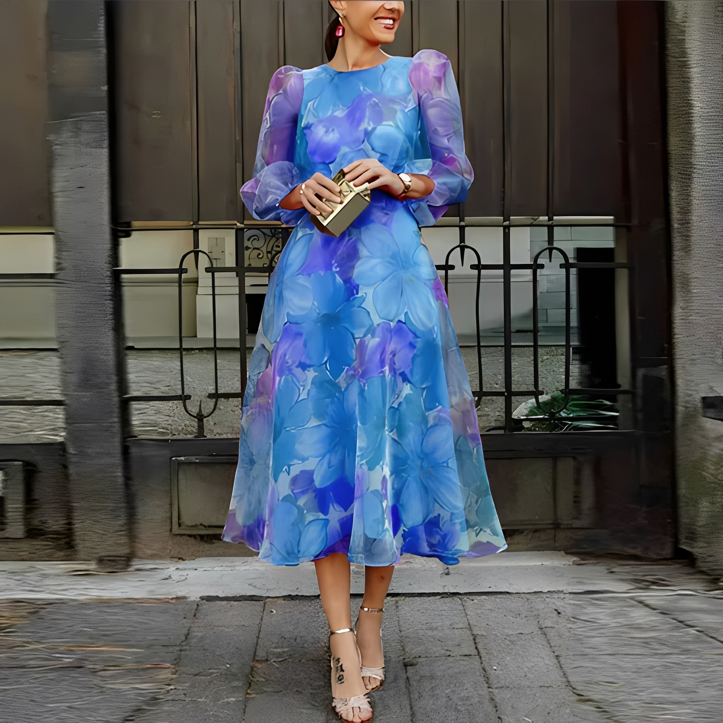 Elvie - Elegantes Blumenmusterkleid mit langen Ärmeln für Damen