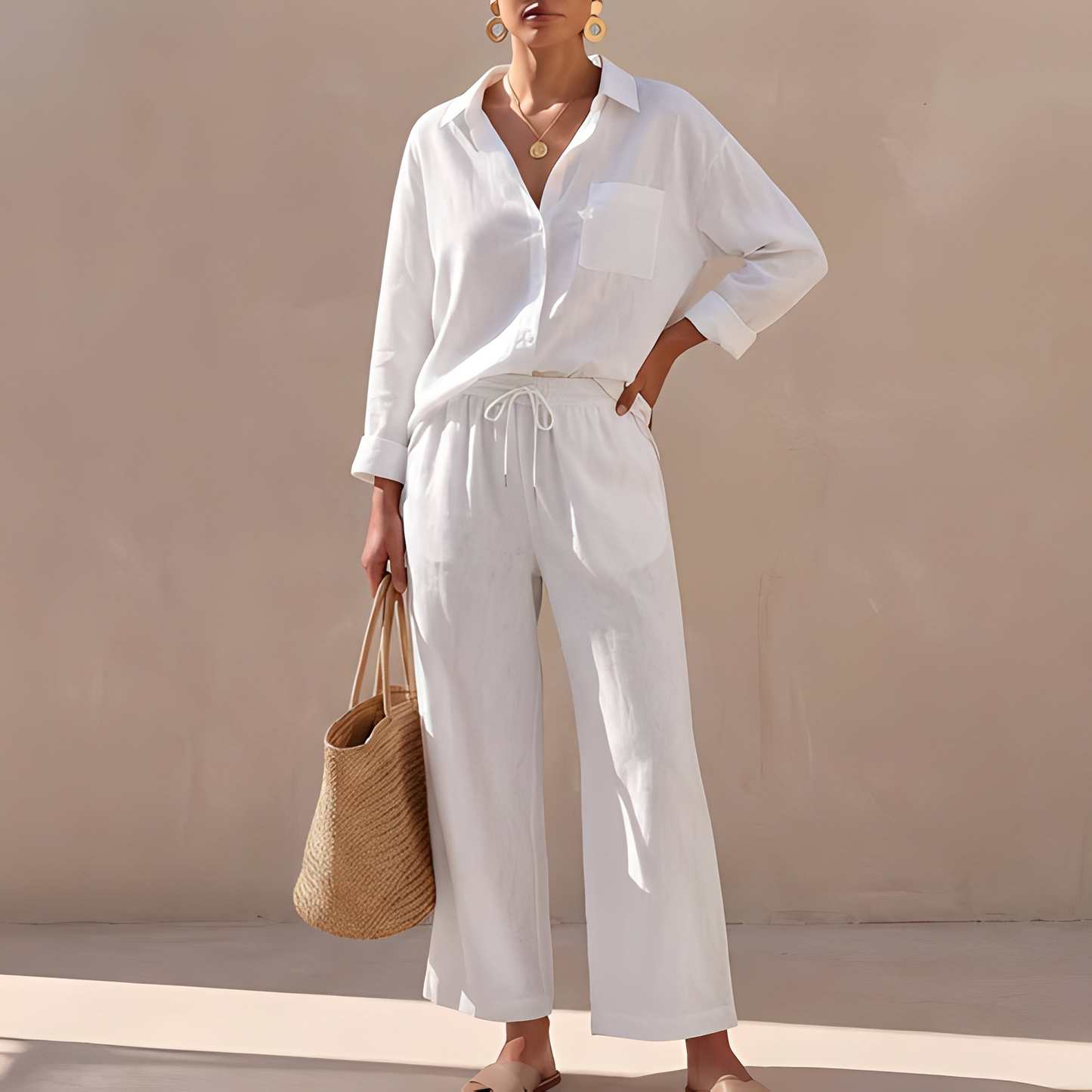 Genzel - Damen-Set mit Knopfhemd und Hose