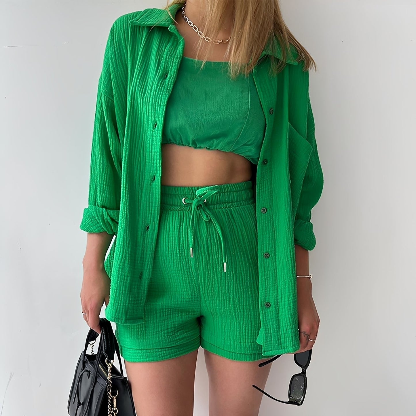 Julia - Entspanntes Set mit Reverskragen und hoher Taille für Damen