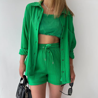 Julia - Entspanntes Set mit Reverskragen und hoher Taille für Damen
