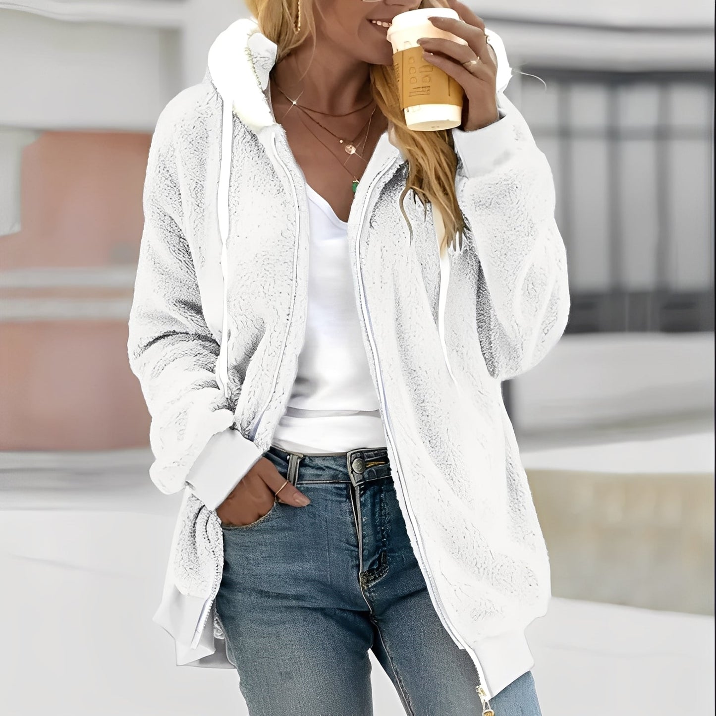 Rheanna - Damen Fleecejacke mit Kapuze für Wohlbehagen