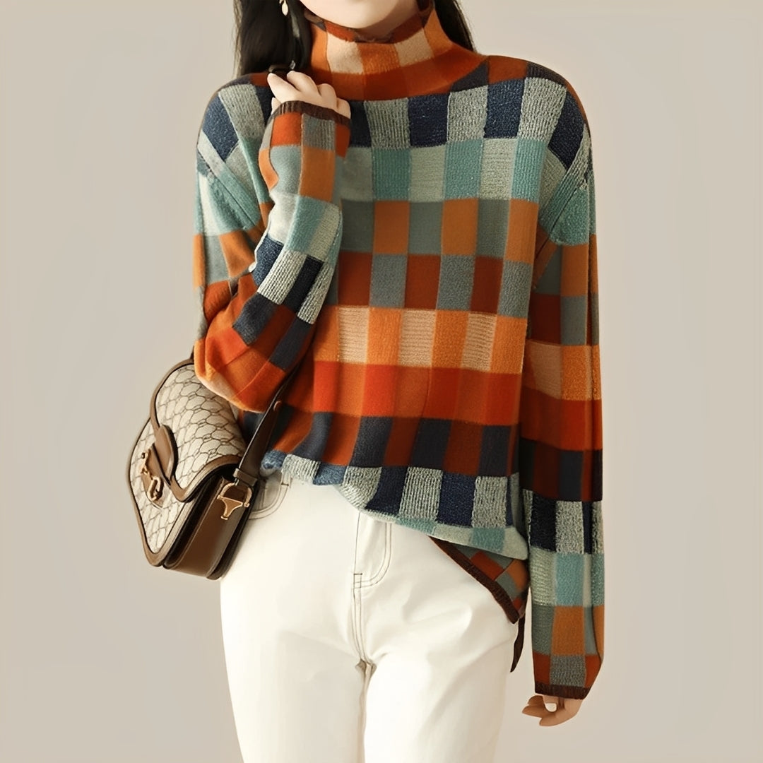 Katherine - Damenpullover aus stilvollem Patchwork-Kaschmir